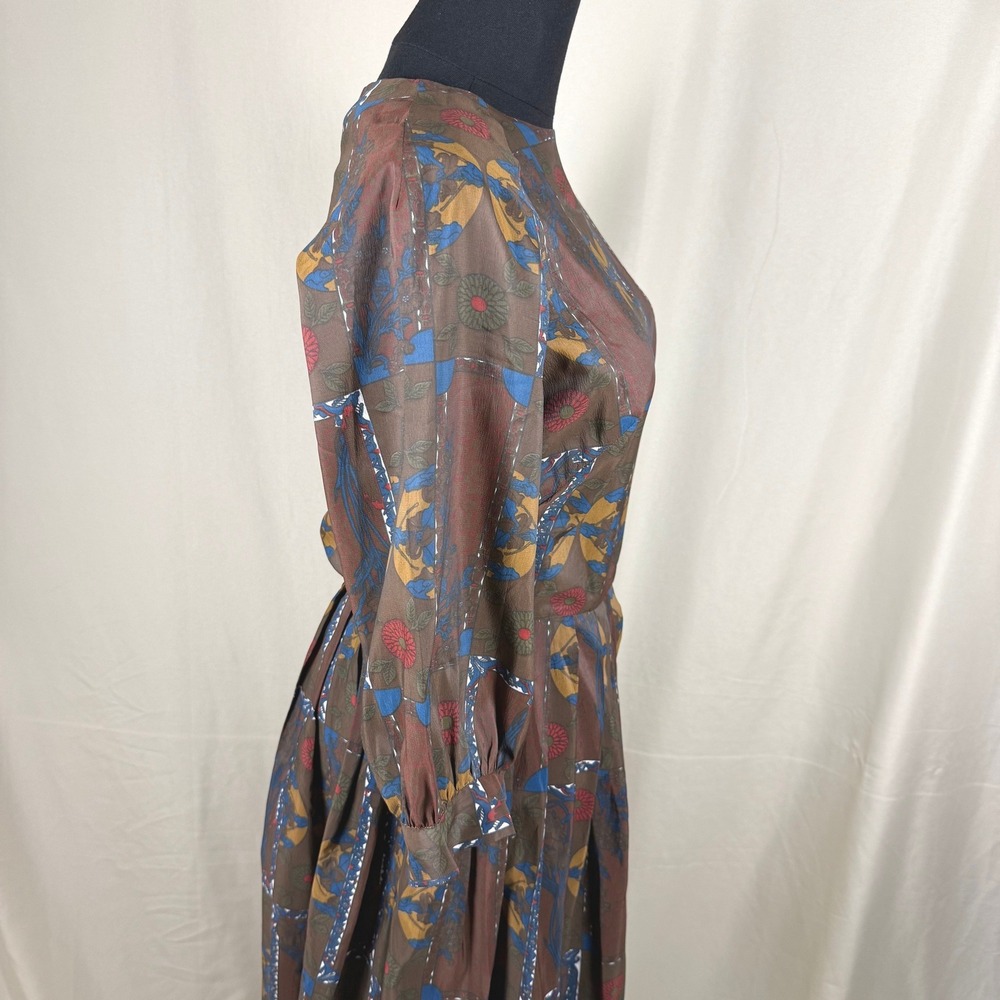 VTG 1960s Handmade Geometric Print Fit & Flare Dress Brown Size 4 EUC - Picture 2 of 14